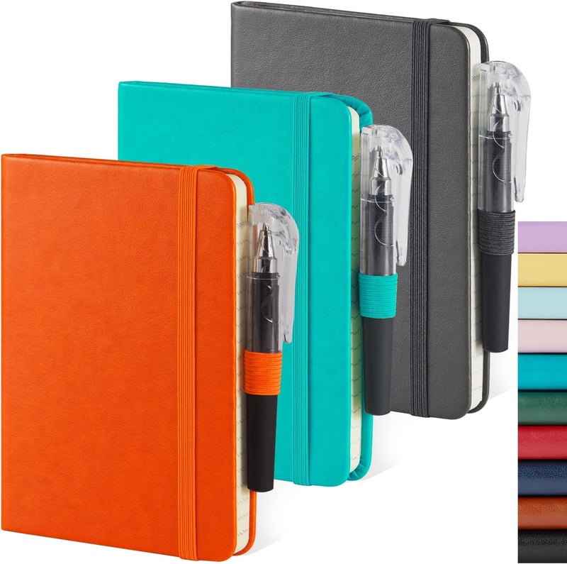 NIRMIRO دفتر ملاحظات جيب 3 عبوات مع قلم، دفتر يوميات صغير 3.7" × 5.7" للكتابة للنساء، 408 صفحة، رمادي برتقالي زمردي - Image 1